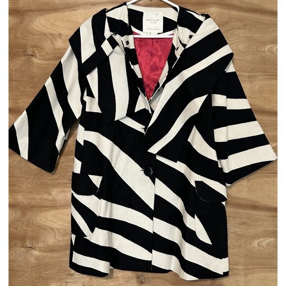 Kate Spade Jacket S Zebra Black White Pockets Madeline Mona coat Striped - Picture 1 of 9